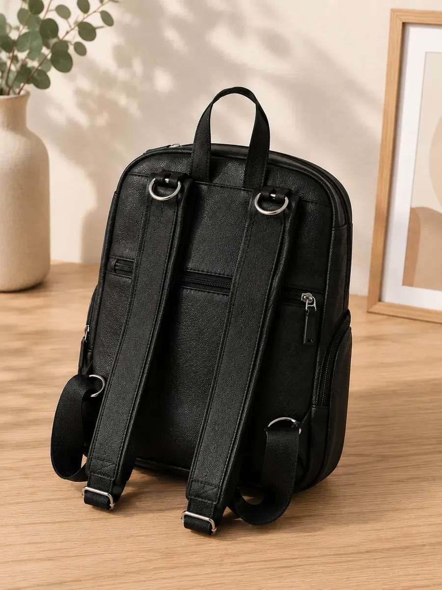 Mochila Cartera Mujer Negra Convertible Con Correa Ajustable - Imagen 4