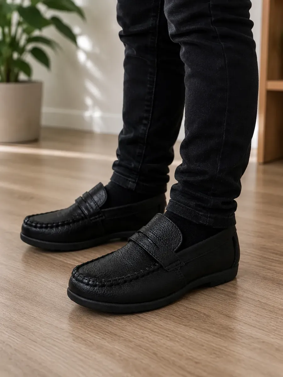 Zapato Mocasin Infantil Negro Clasico Comodo