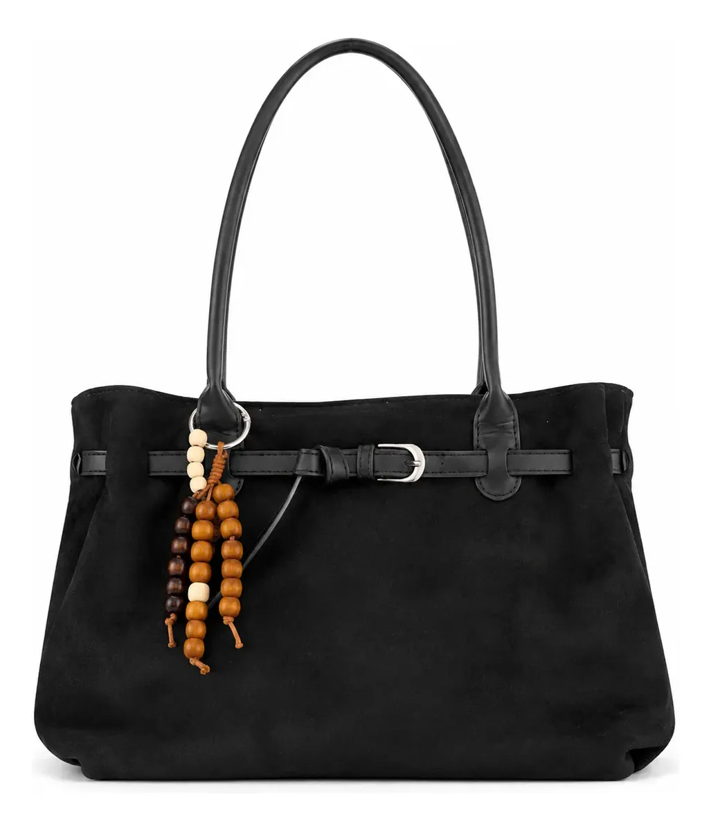 Cartera Gamuza Con Hebilla Y Detalle Colgante En Madera - Imagen 4