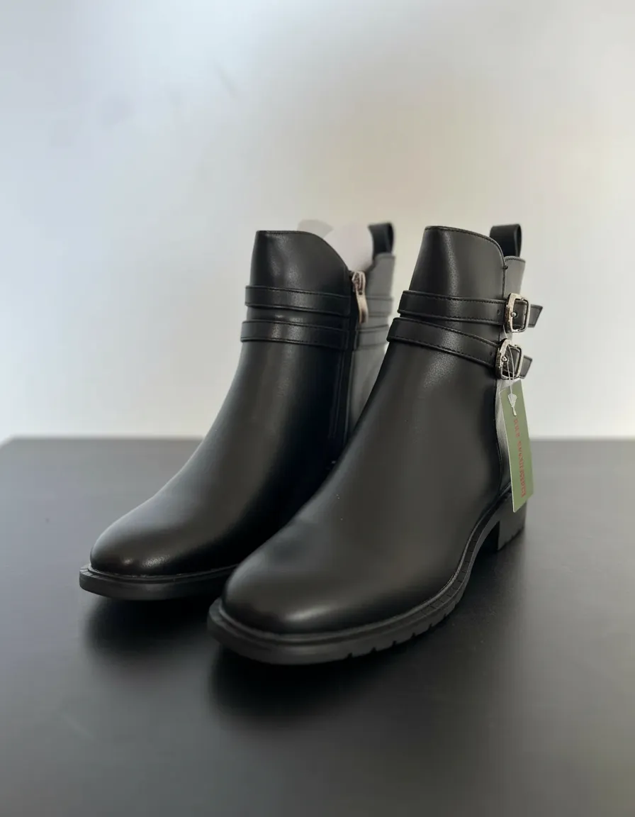 Botas Bella De Dama Negras Con Doble Hebilla Decorativa - Imagen 5