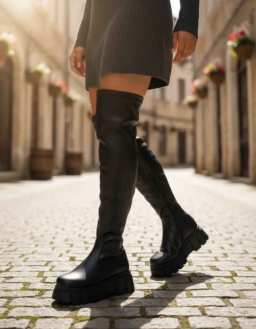 Bota Mujer Bucanera Caña Hasta La Rodilla Con Cierre