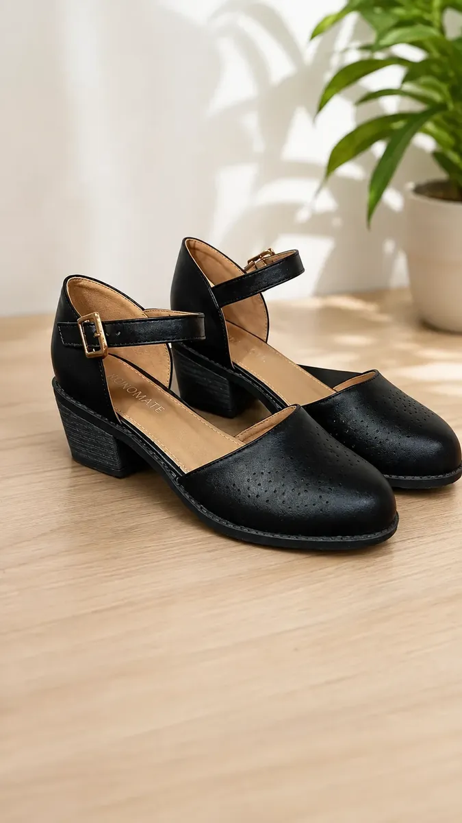 Zapatos Mujer Mary Jane Negros Taco Bajo Y Hebilla Elegantes