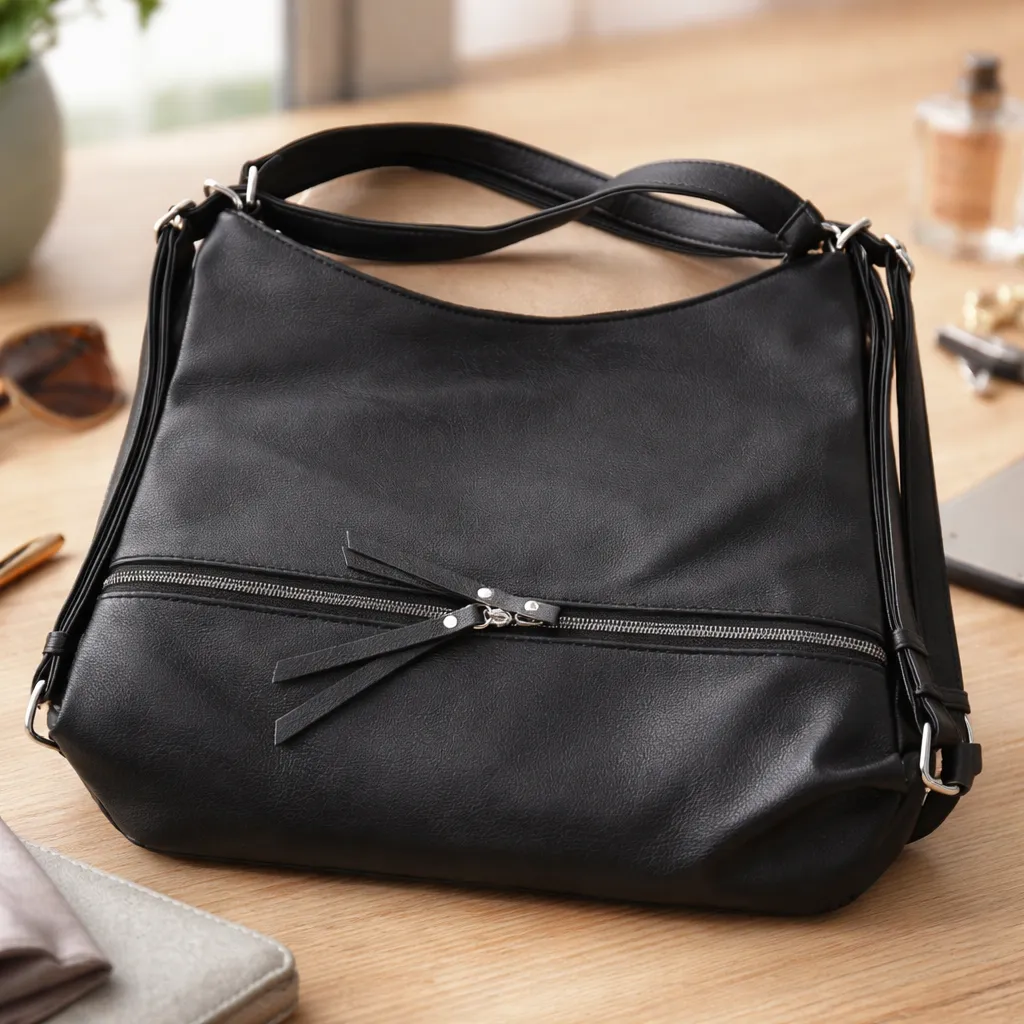 Cartera Manuela Negra Lisa Con Doble Correa