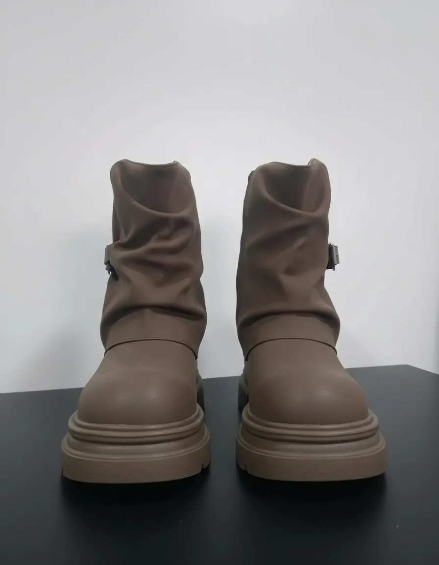 Bota Mujer Caña Media Fruncida Plataforma Cómoda - Imagen 3