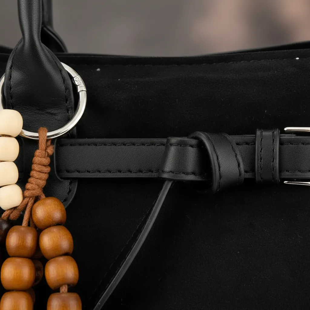 Cartera Gamuza Con Hebilla Y Detalle Colgante En Madera - Imagen 3