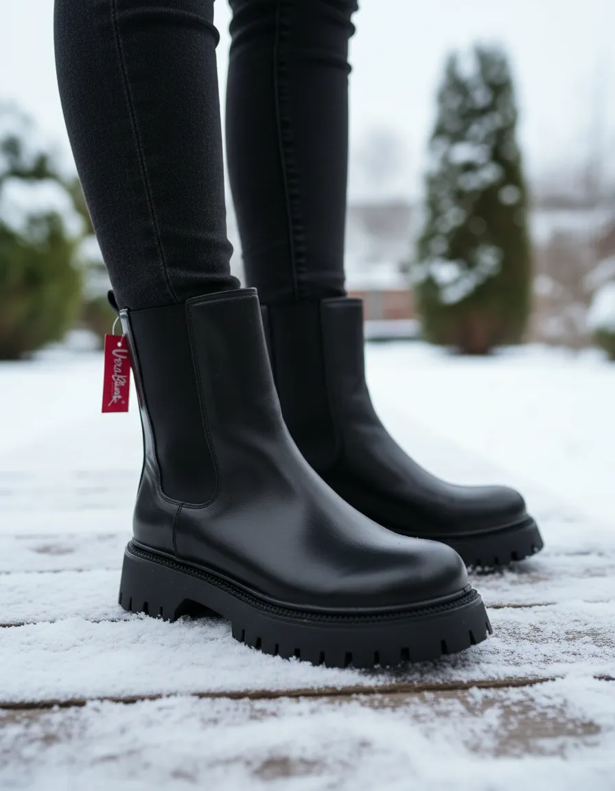 Bota Tractor Negra Con Elastico Bella