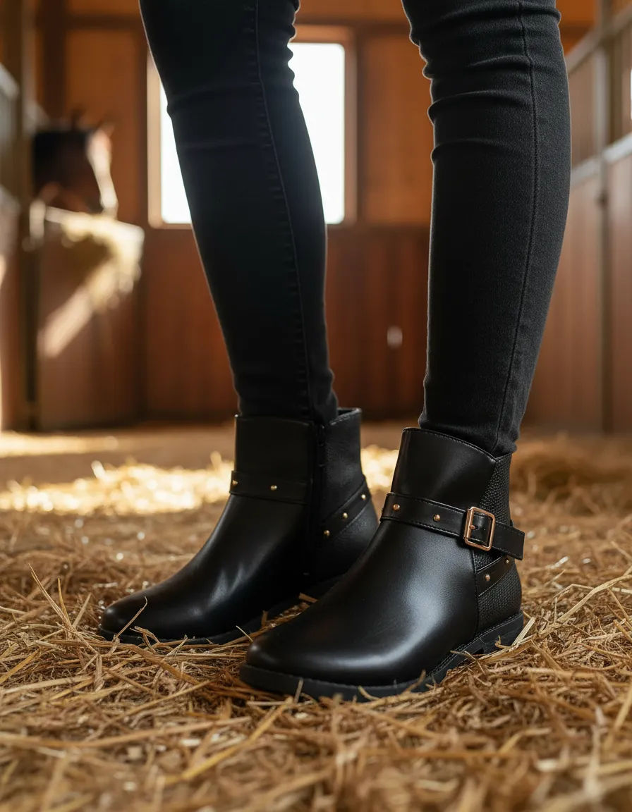 Bota Corta De Dama Legrand Con Hebilla Y Apliques Dorados