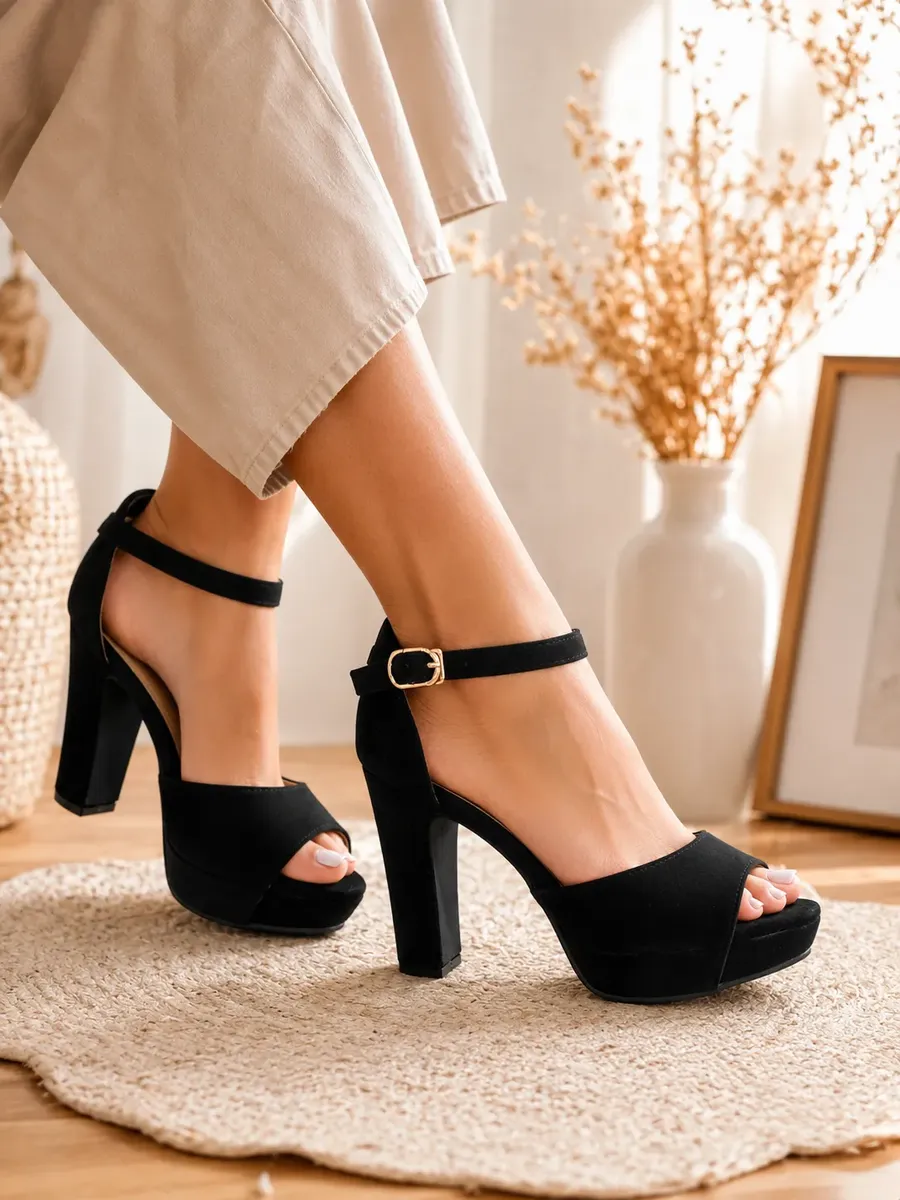 Sandalia Negra Mujer Plataforma Con Taco Block