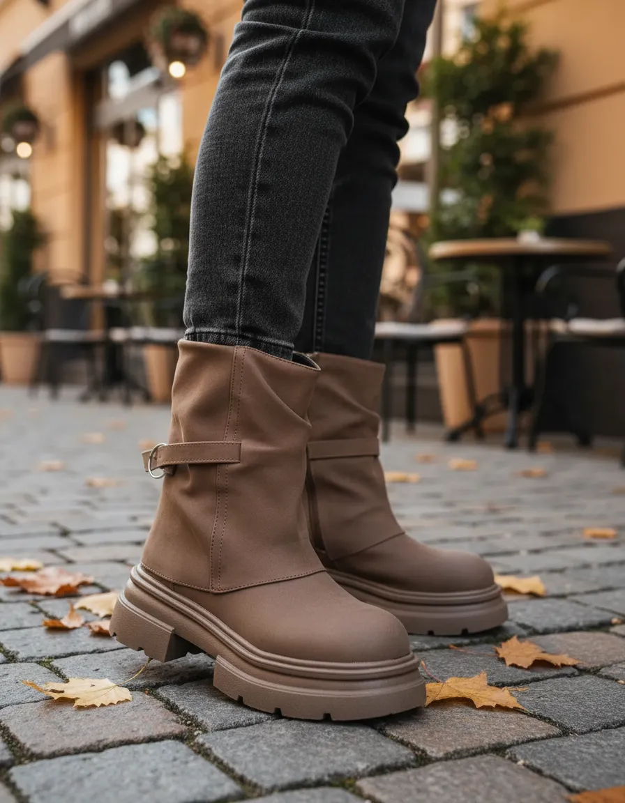 Bota Mujer Caña Media Fruncida Plataforma Cómoda - Imagen 5