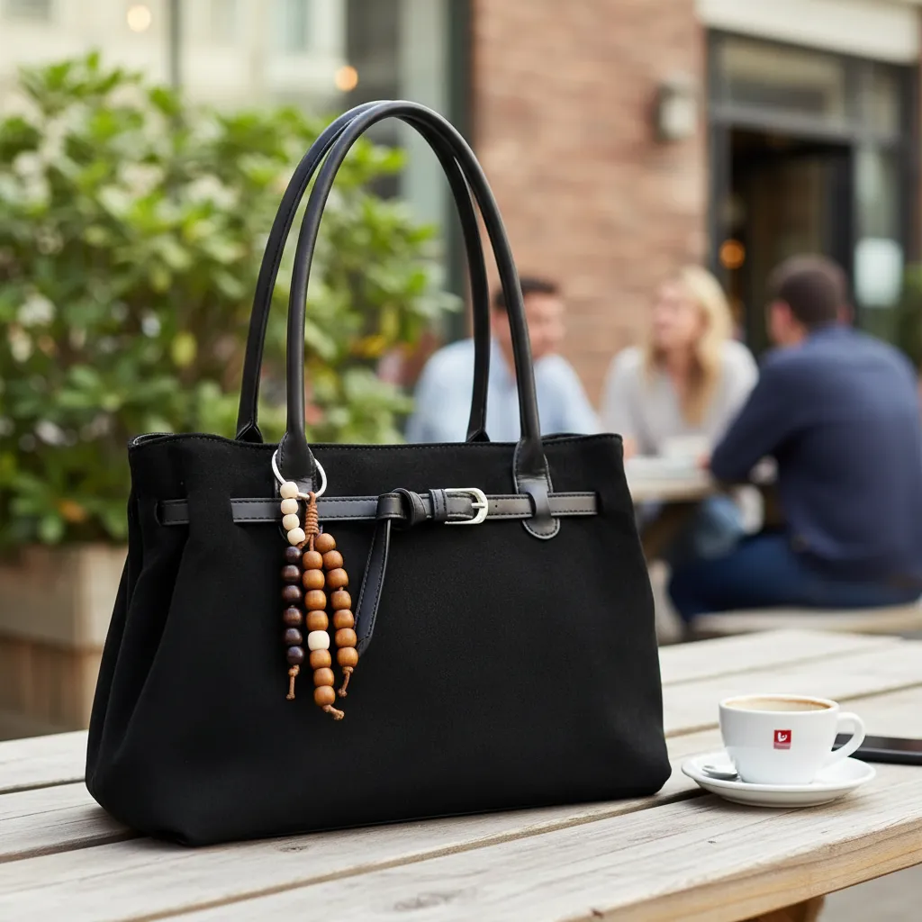Cartera Gamuza Con Hebilla Y Detalle Colgante En Madera - Imagen 2