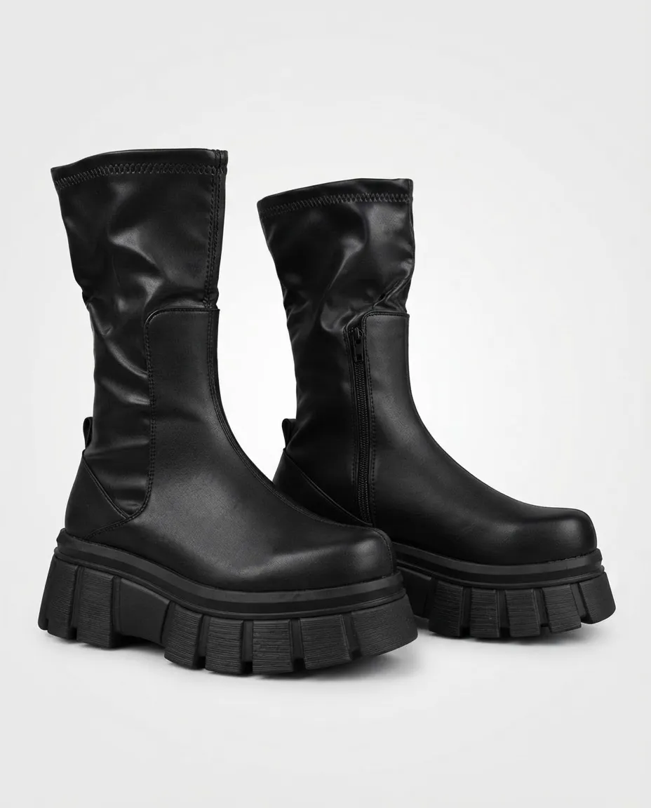 Botas Mujer Negras Plataforma Altas Con Cierre Urbanas