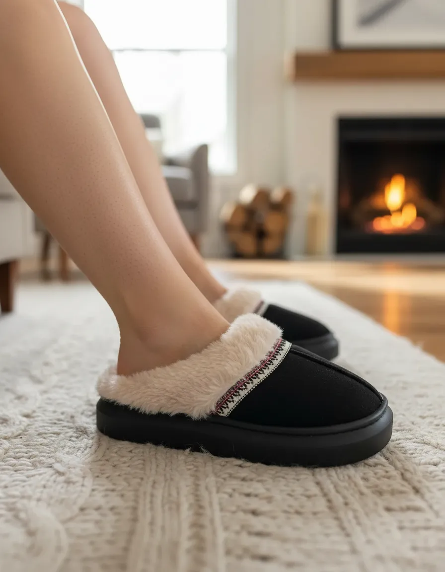 Pantuflas De Dama Con Corderito Y Diseño De Costura