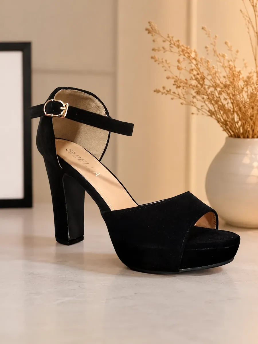 Sandalia Negra Mujer Plataforma Con Taco Block - Imagen 2